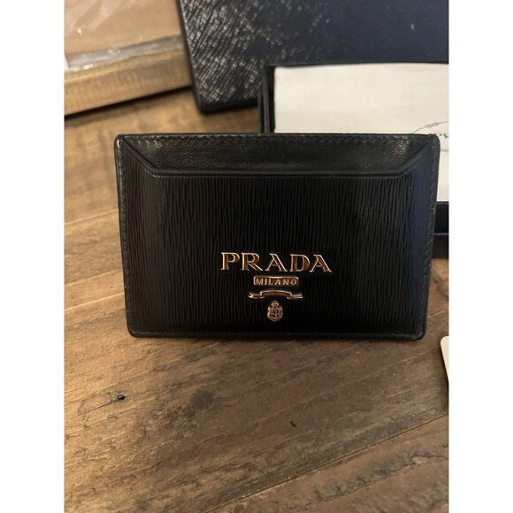 Prada Wallet Card Holder 100% Genuine In Black Saffiano Leather - Picture 2 of 7